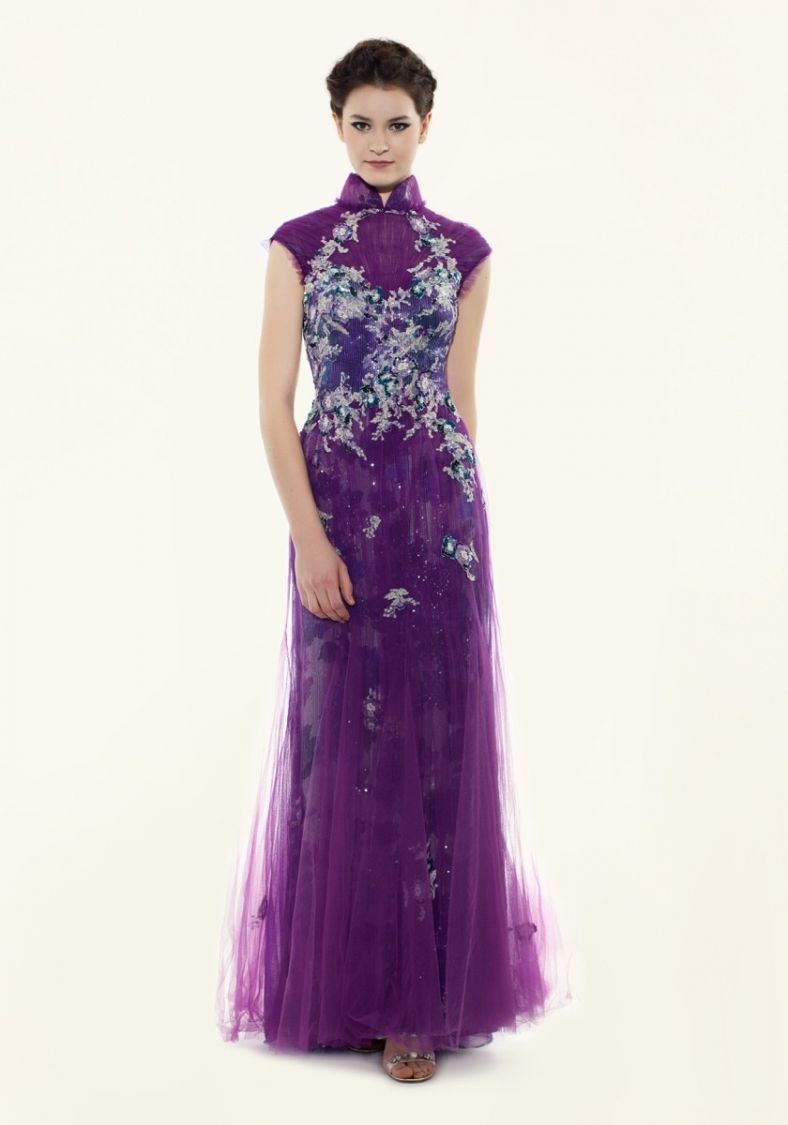 Purple cheongsam dress hotsell