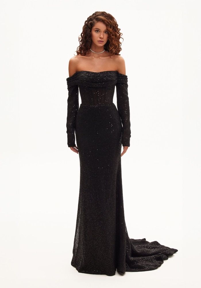 Milla Nova 4000-12 Sequined Long Sleeve Black Evening Gown HK | DBR Weddings