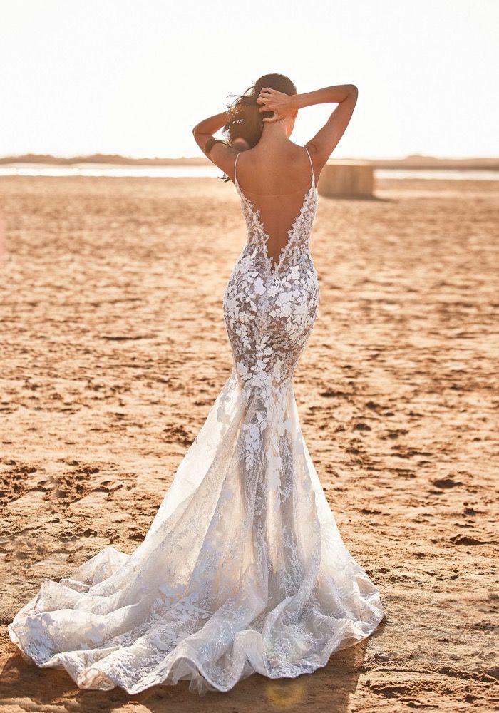 blue dress for baby girl Chic Mermaid Deep V neck Backless Beaded Modest Wedding Dresses MLK0490