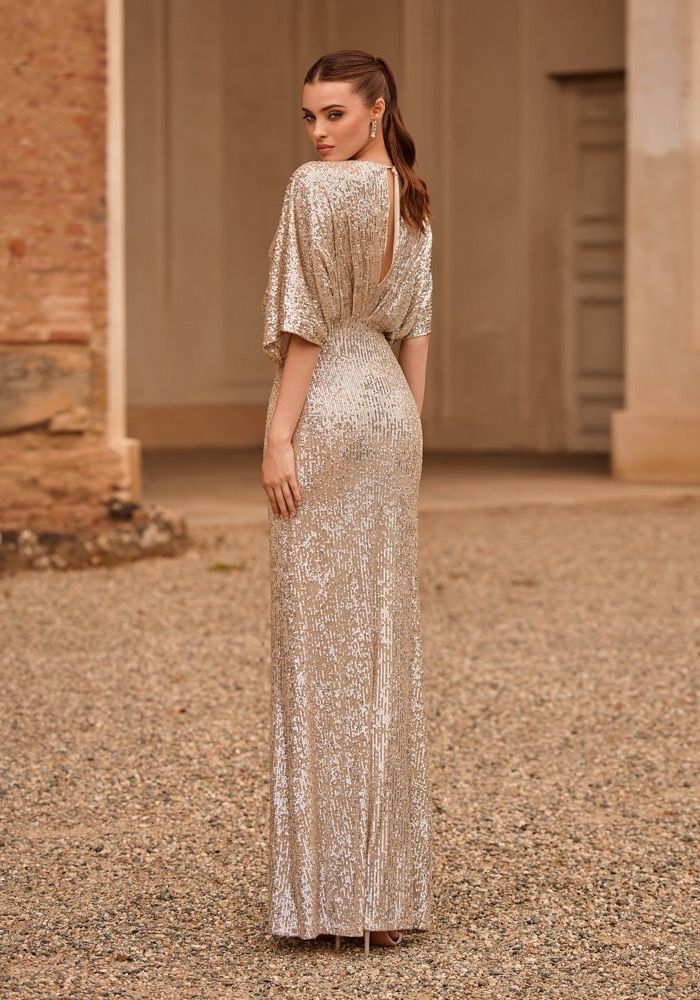 Metallic silver evening outlet gown