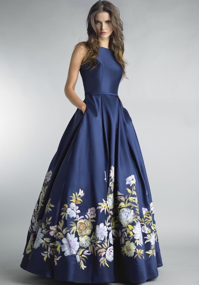Elegant White and Blue Floral Embroidered Long Prom Gown – FancyVestido
