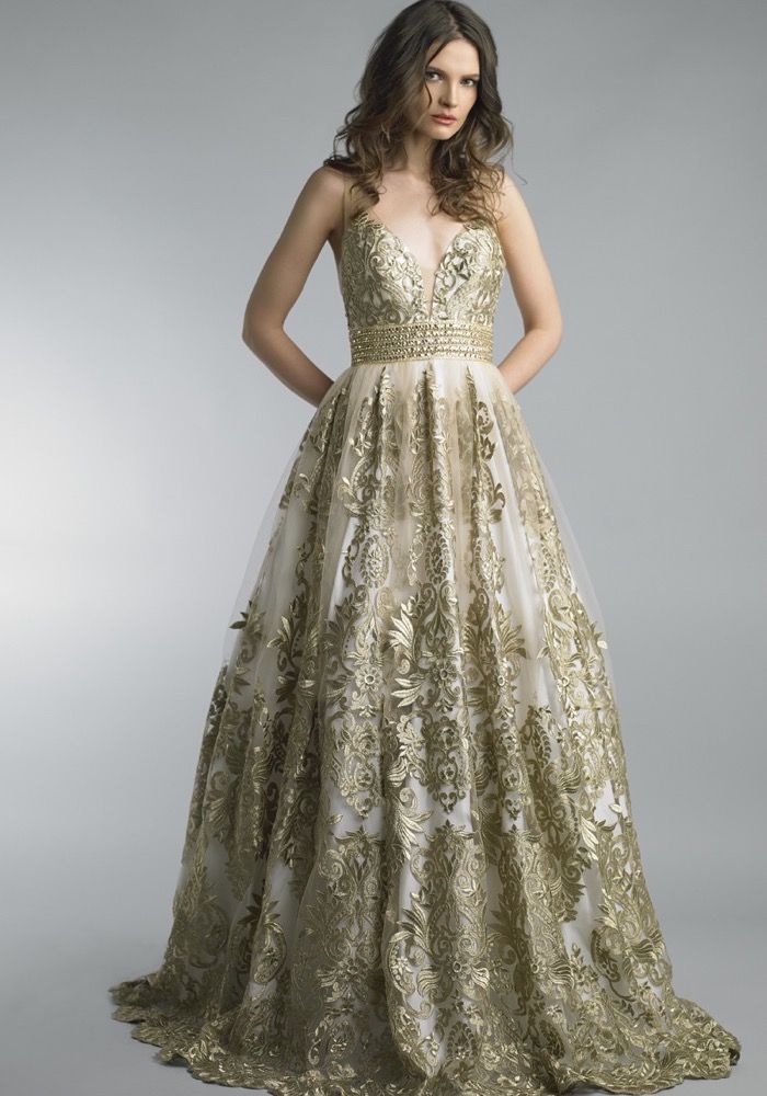 Gold Embroidered Tulle Ball Gown ...