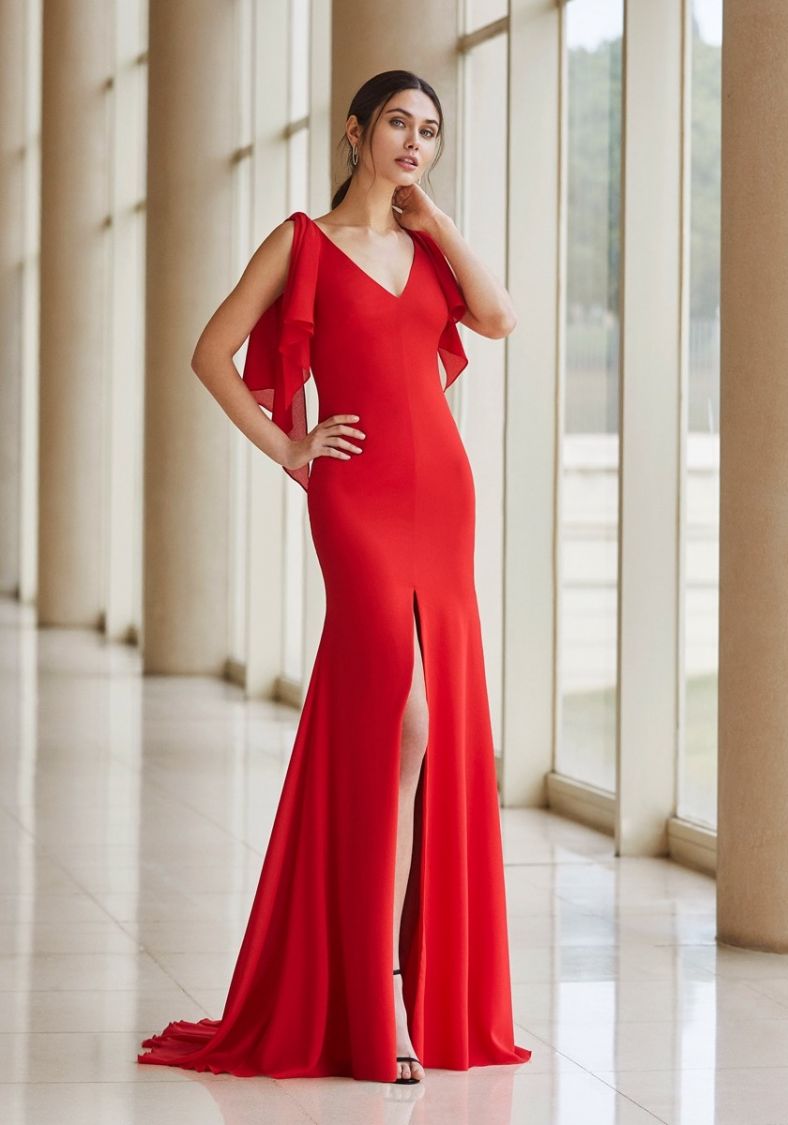 Rosa Clara | 4T135 Red Crepe Slit Gown | HK | DBR Weddings