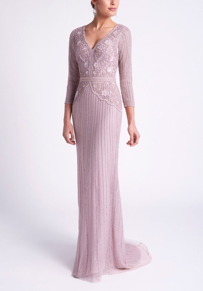sachin and babi light blue dress Romantic A Line Lace Tulle Bateau 3/4 Length Sleeve Formal Dress with  Pleats main image 1