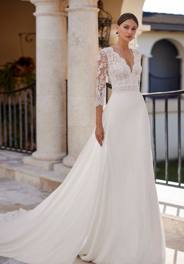 sheer embroidered wedding dress Ethereal White Floral Embroidered Wedding Dress – FW242 – Viniodress main image 0