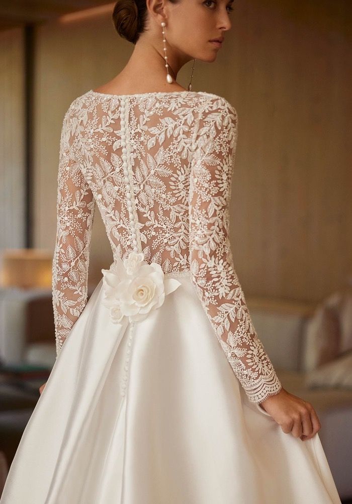 mikado wedding dress long sleeve Long Sleeve Mikado Ballgown Bridal Dress with Bow