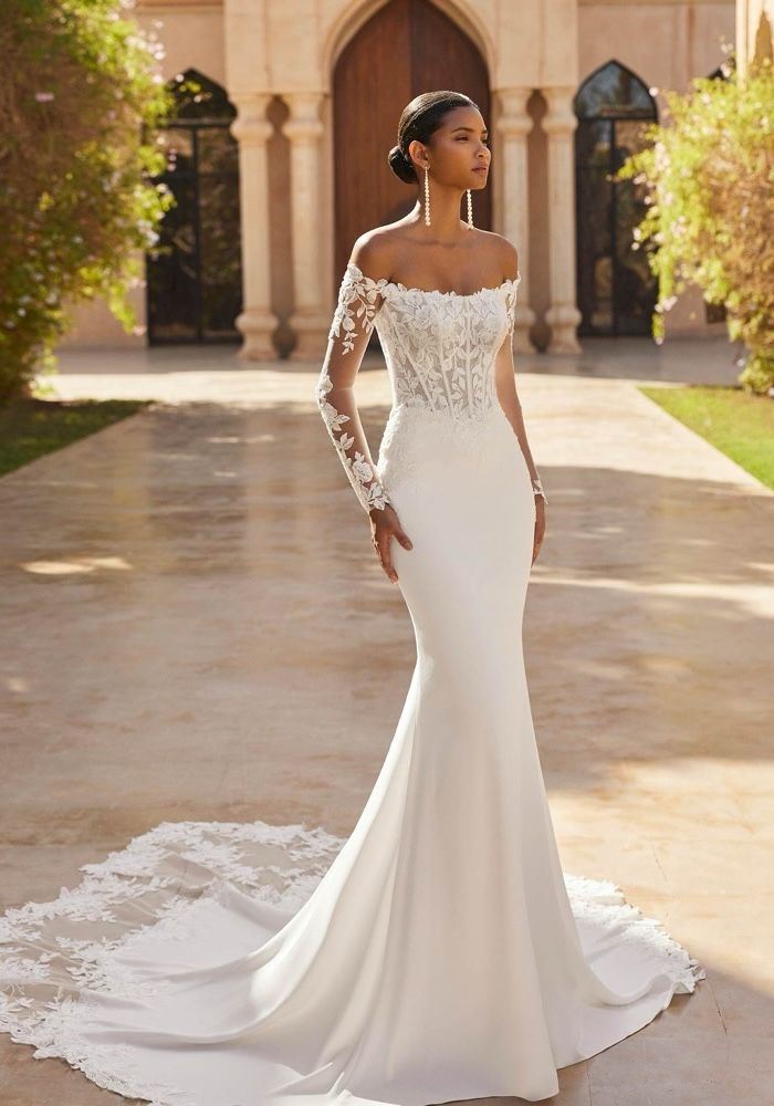 Rosa Clara OLBIA Long Sleeve Crepe Wedding Dress  | DBR Weddings