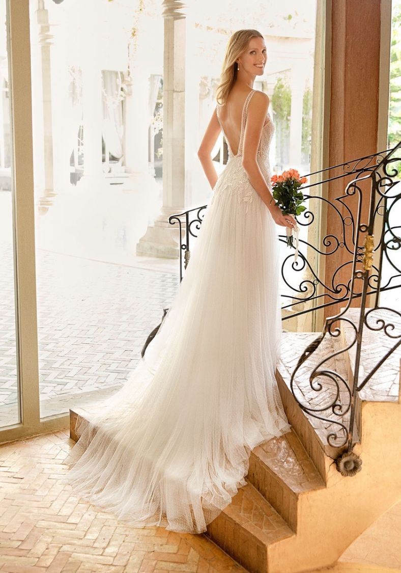 low back tulle wedding dress