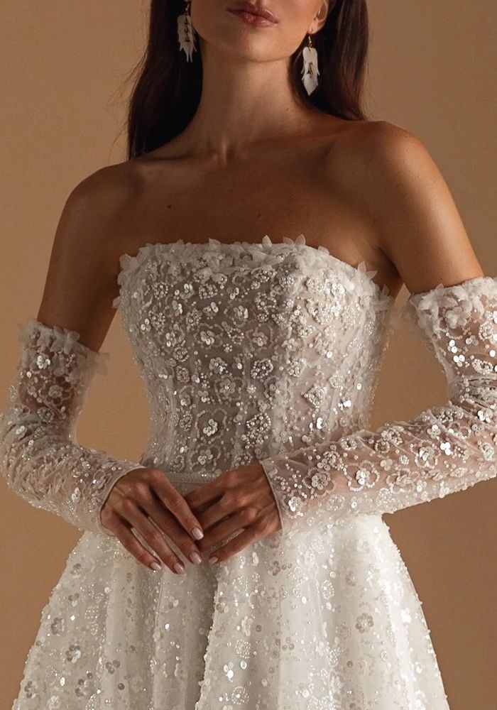 slim fit dress slacks Glitter Tulle Sweetheart Wedding Dress with Straps main image 1