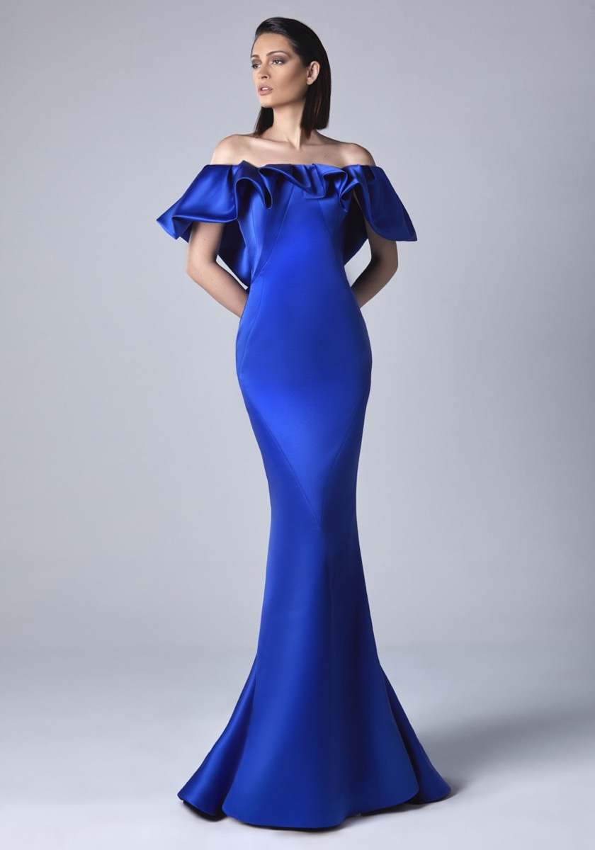 Edward Arsouni | Elegant Ruffle Blue Satin Gown | HK | DBR Weddings