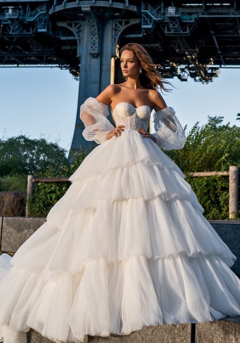 Glittery Ballgown Wedding Dress with Tiered Skirt  D2936  Essense of  australia wedding dresses Ball gowns wedding Wedding dresses
