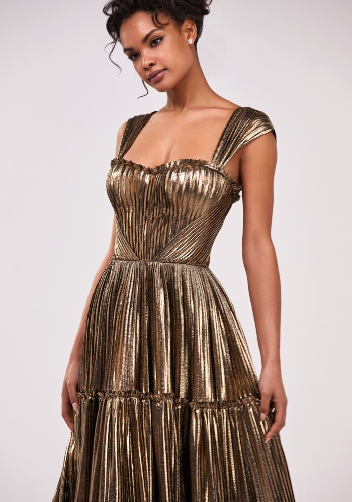 Sophia Pleated Metallic Maxi Dress - Teal, Fashion Nova, Dresses