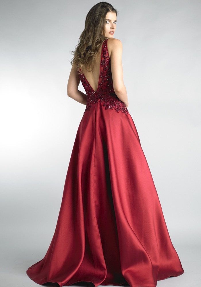 Occasions | Beaded Red Satin Evening Gown HK | DBR Weddings