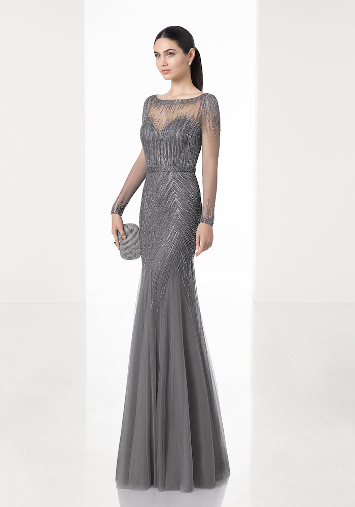 Rosa Clara | 1T123 Beaded Long Sleeves Grey Tulle Gown | HK | DBR Weddings