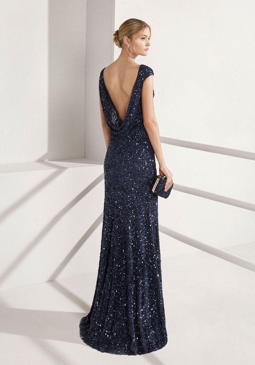 Rosa Clara, 3T135 Sequined Navy Blue Gown With Open Back, HK