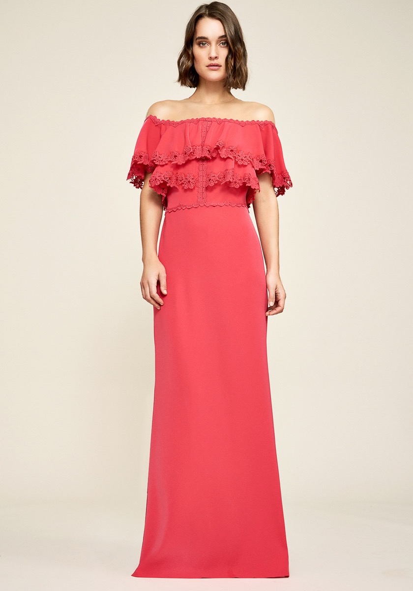 Wedding Guest | Crepe Evening Gown With Small Ruffles | HK | DBR Weddings